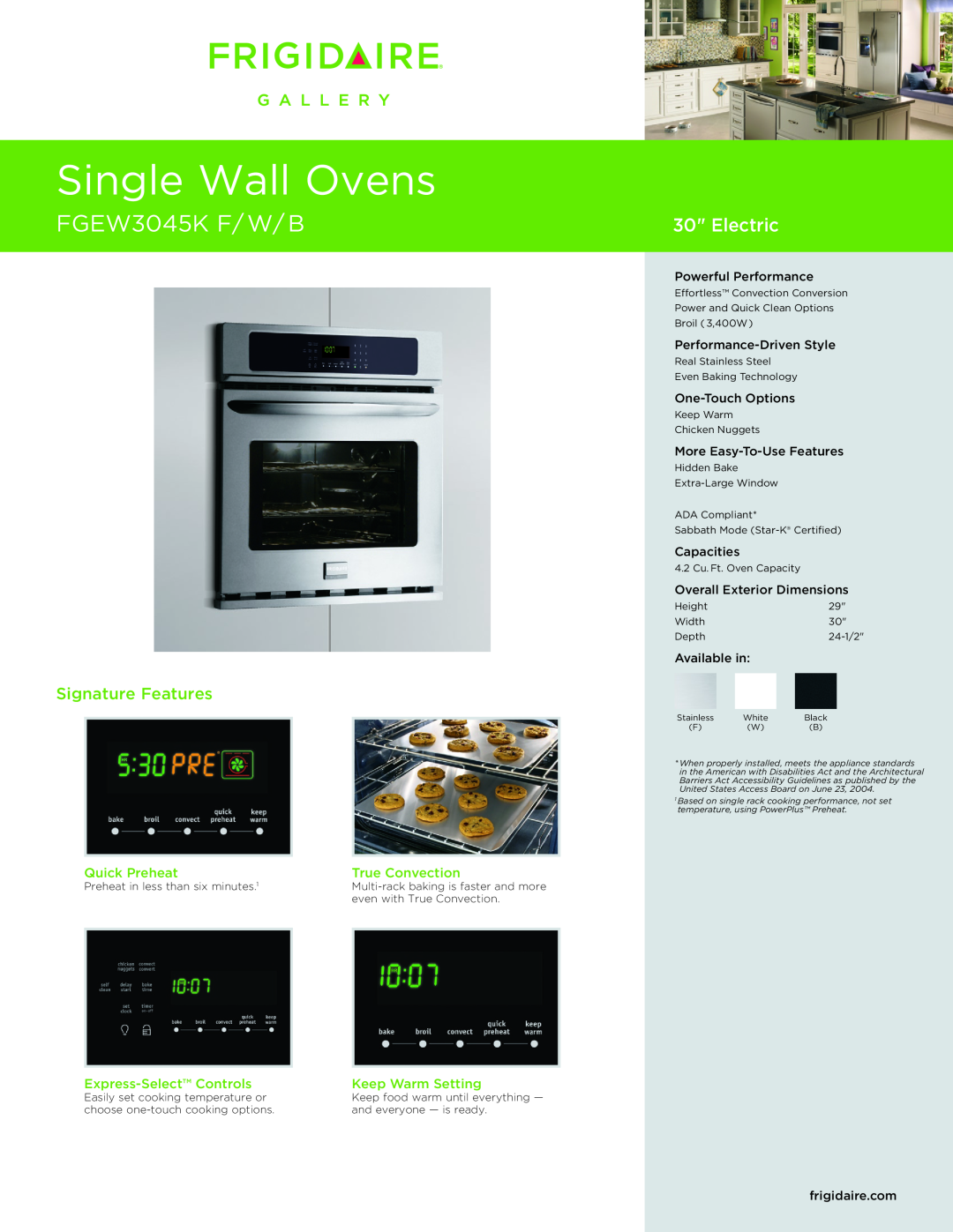 Frigidaire FGEW3045KW dimensions Powerful Performance, Performance-DrivenStyle, One-TouchOptions, More Easy-To-UseFeatures 